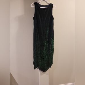 Connected Apparel Black and Green Asymmetrical Dress